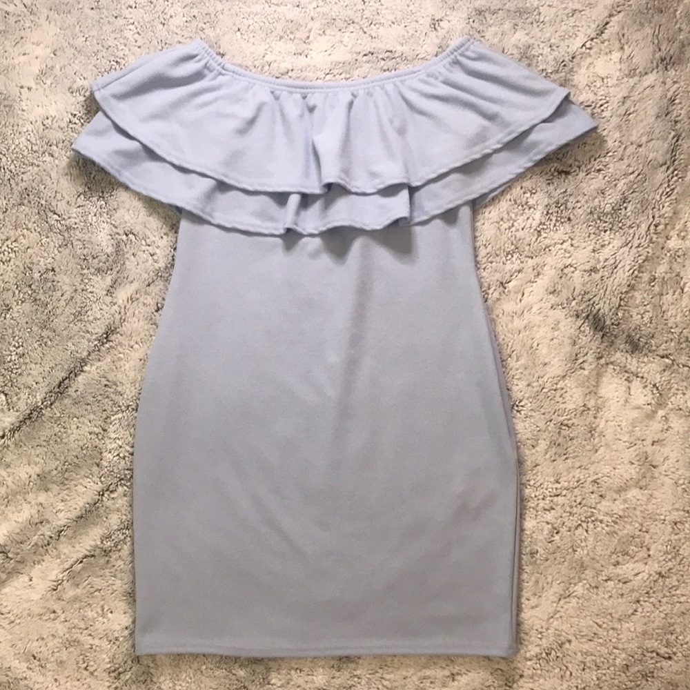 ASOS off shoulder, baby blue, body con dress!
